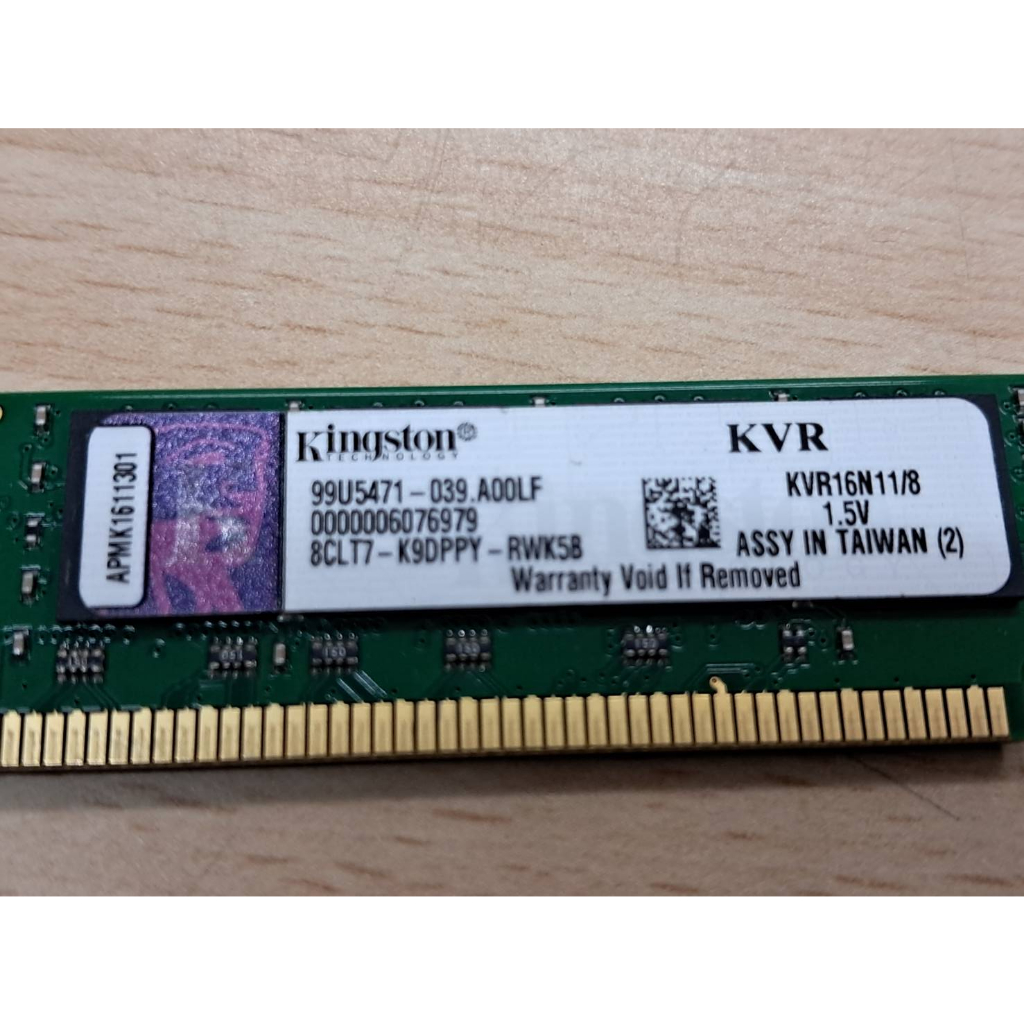 二手 金士頓 Kingston DDR3-8GB KVR16N11/8 1.5V 桌機終保雙面記憶體(窄版)
