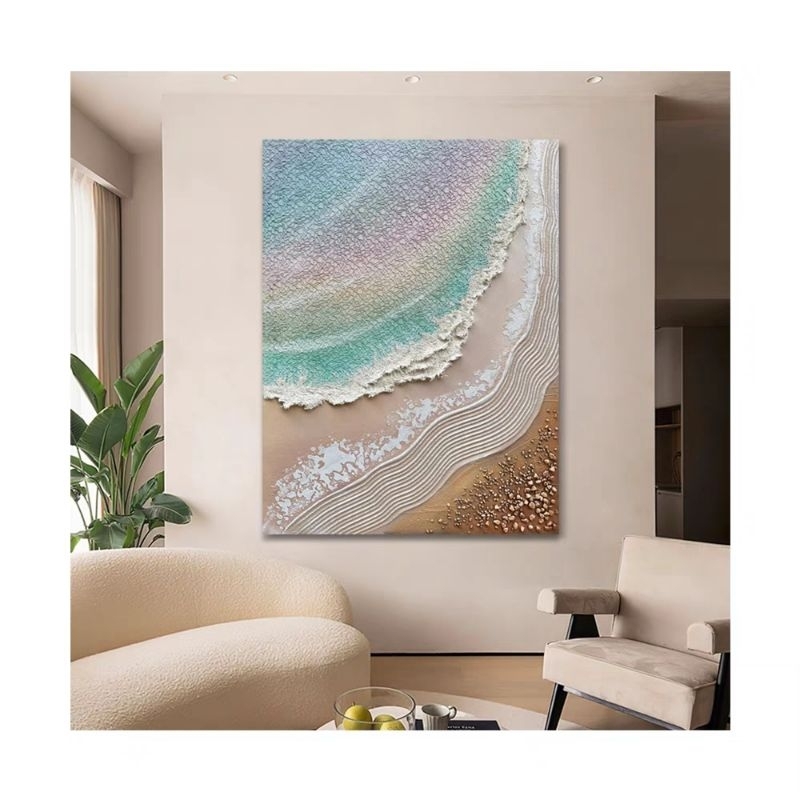 原創手繪油畫《彩虹海灣》現代客廳玄關裝飾畫沙發背景牆肌理畫