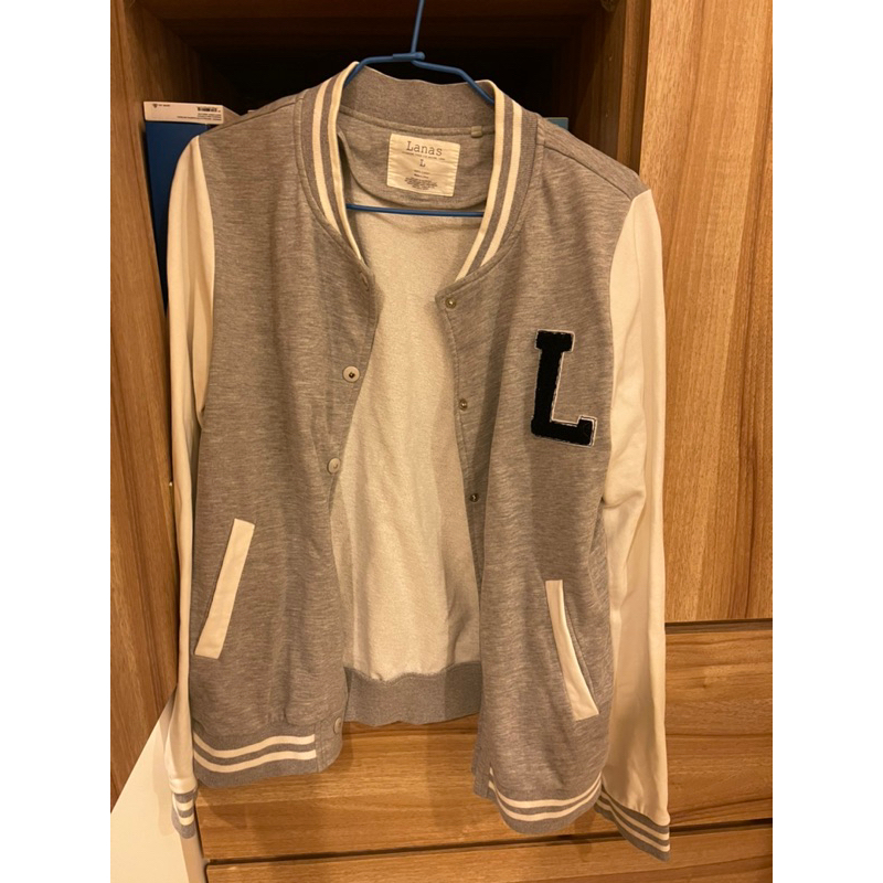 《二手》Lanas 棒球外套 棉外套 灰色外套 白色外套 L號