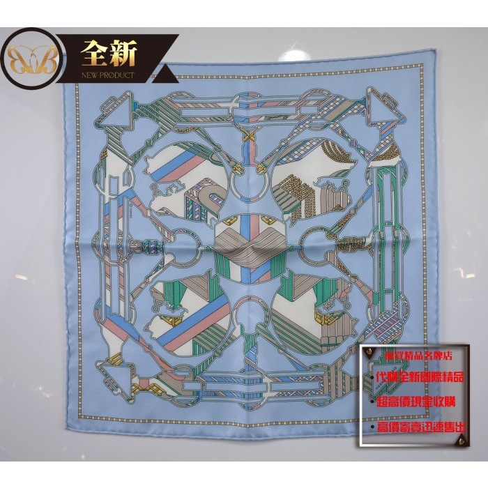 優買二手精品名牌店 HERMES 愛瑪仕 45X45公分 粉 藍 綠 白 四色 抽象馬 Q版馬 小馬 絲巾 綁手巾 全新