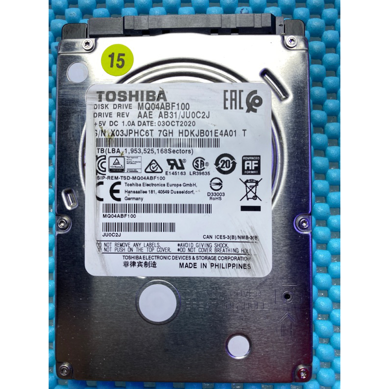 含稅價 TOSHIBA 2.5吋 7mm 硬碟 1TB SATA3 128M 5.4K MQ04ABF100 良品