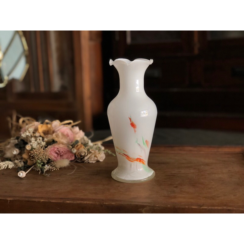 【福三】白色老玻璃花瓶 老玻璃 老花瓶