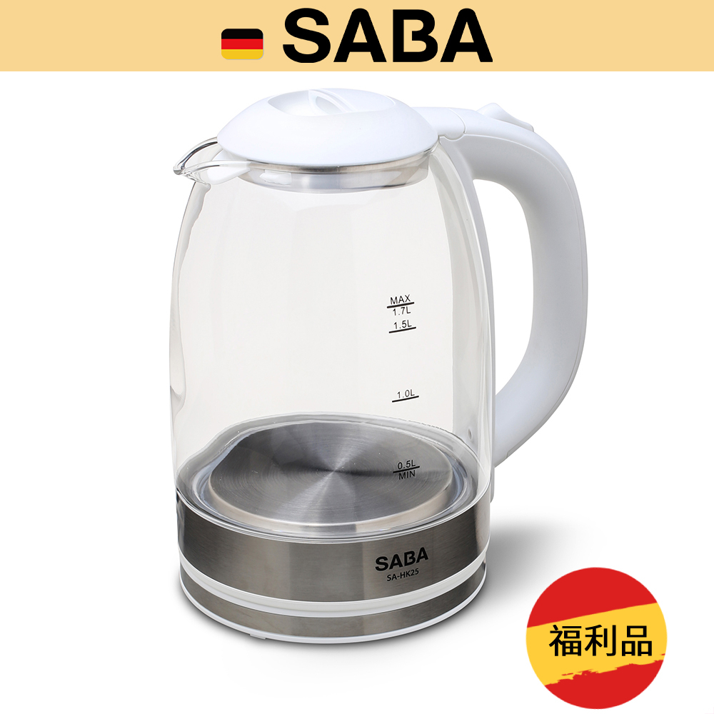 SABA 1.7L大容量強化耐高溫玻璃快煮壺 SA-HK25【福利品九成新】