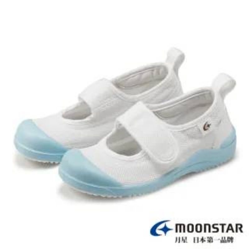 MOONSTAR 月星 童鞋日製絆帶室內鞋(白藍)