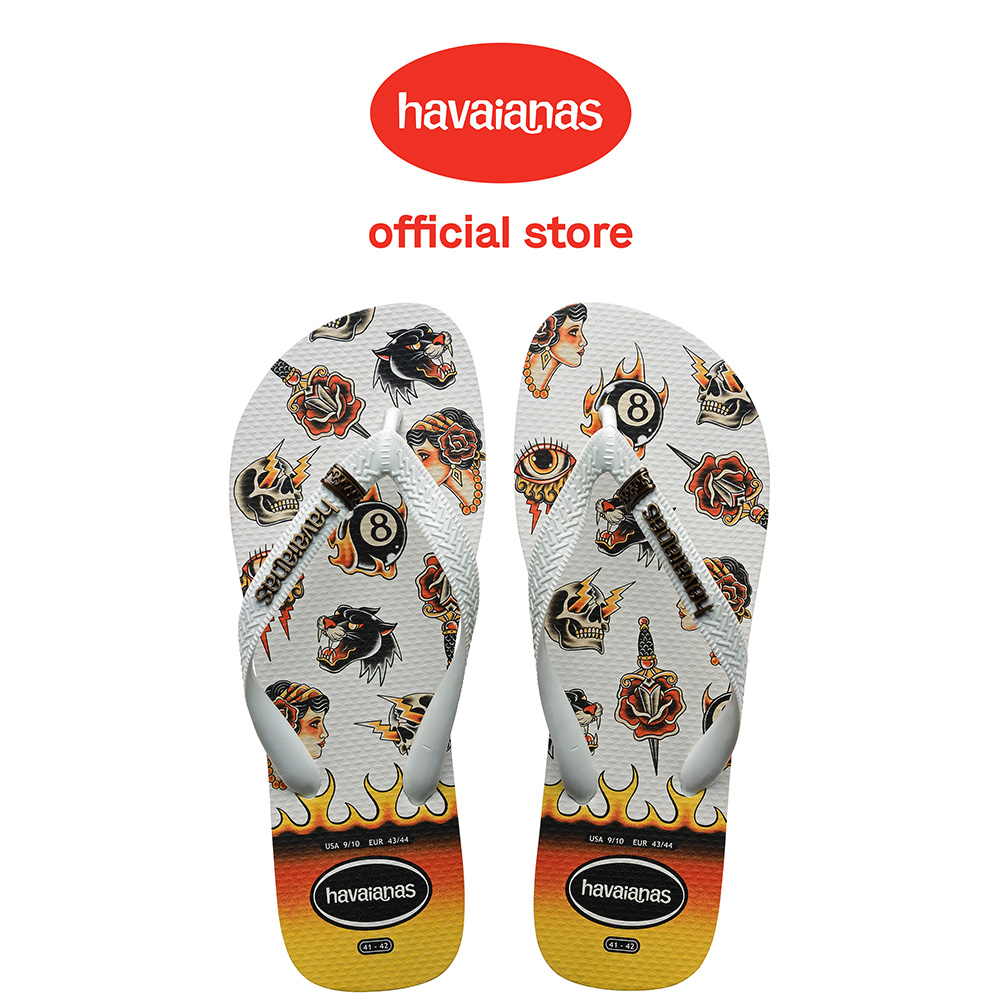 Havaianas 哈瓦仕 拖鞋 男女鞋 夾腳拖 圖騰 骷髏頭 黑豹 白 Top Tribo 4144505-0198U