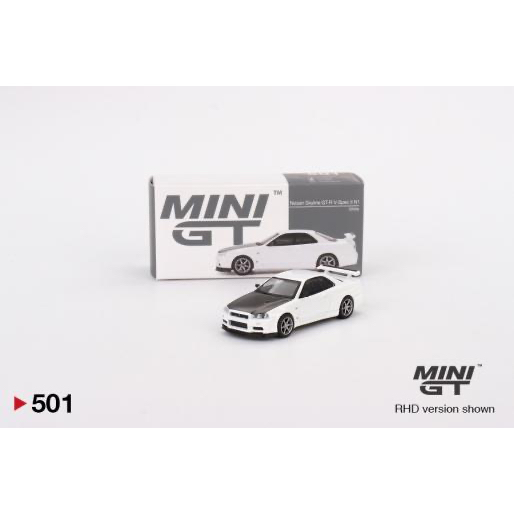MINI GT #501 Nissan Skyline GT-R (R34) V-Spec II N1 白 黑蓋