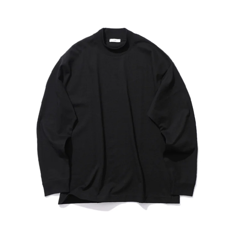 日本ATON空氣紡織微寬鬆高密度微寬高領復古粗糙感厚磅長袖T-Shirt