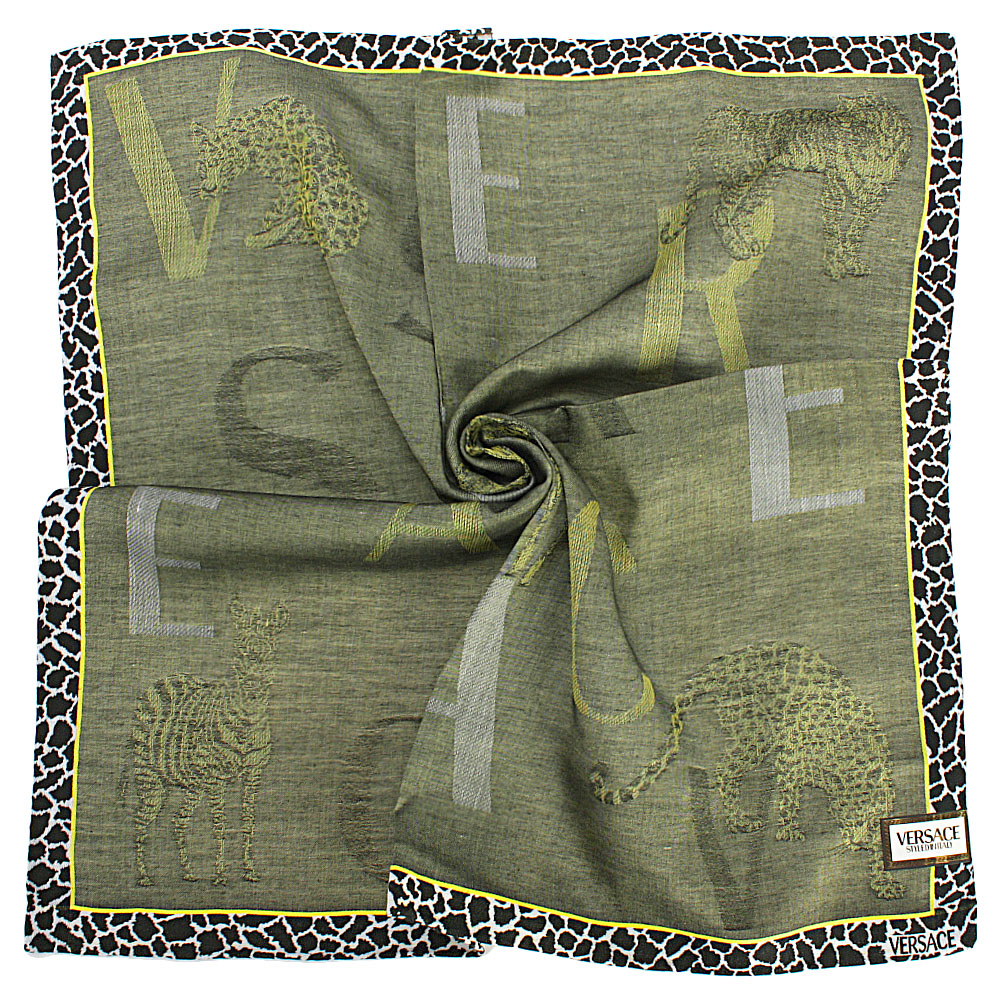 VERSACE動物圖紋純棉帕巾領巾(墨綠)989017-3