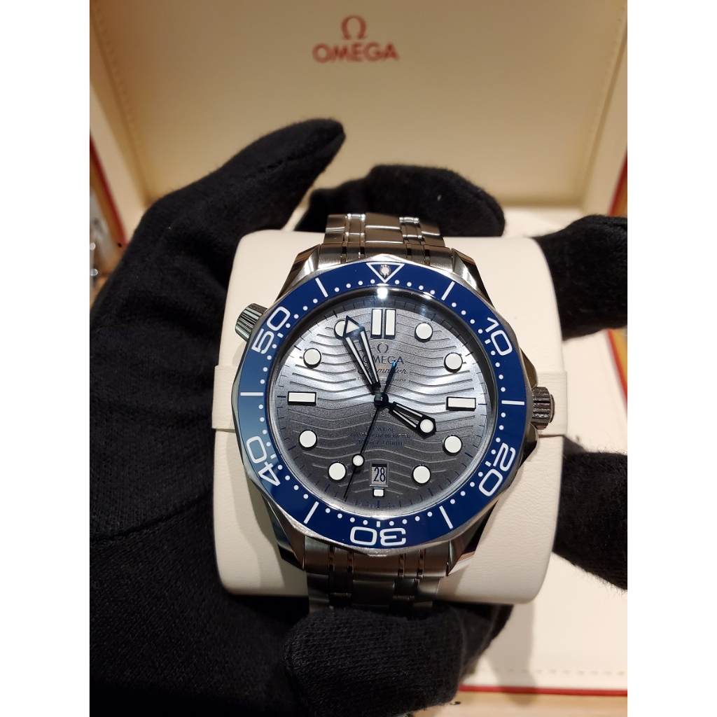 OMEGA SEAMASTER 300米 灰面藍圈海馬 潛水腕錶 日本保卡