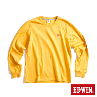 EDWIN 男款 露營系列 背後富士營地LOGO印花厚長袖T恤(桔黃色)