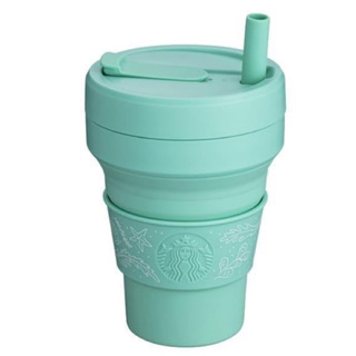 Starbucks星巴克 stojo 薄荷綠魔法摺疊隨行杯組 環保杯 16oz 473ml(二手）