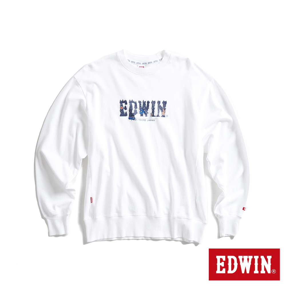 EDWIN 露營系列 森林LOGO寬版厚長袖T恤(白色)-男款
