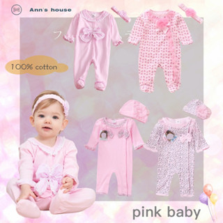 ⚡️臺灣快速出貨⚡️Ann’s house粉色公主包屁衣 女寶長袖連身衣 女嬰蕾絲學爬服 臺灣現貨 初生嬰兒 滿月 拍照
