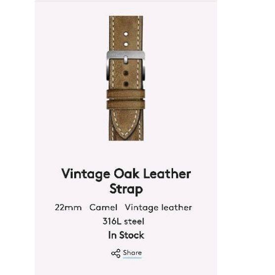 Christopher Ward Vintage Oak Leather Strap 22mm 原廠錶帶
