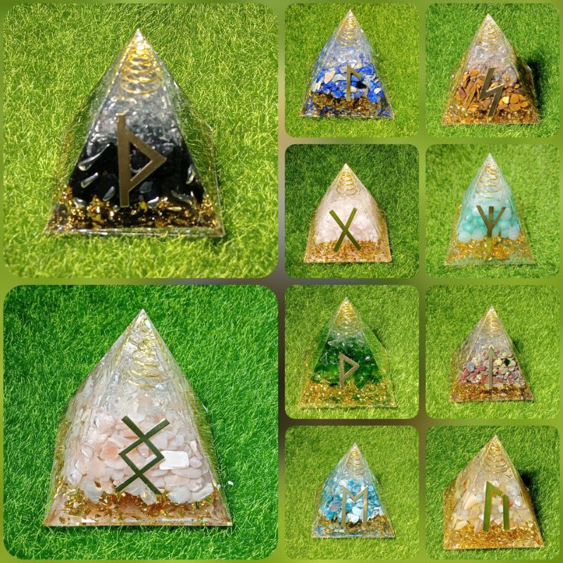 符文奧根金字塔orgone6公分水晶滴膠金字塔