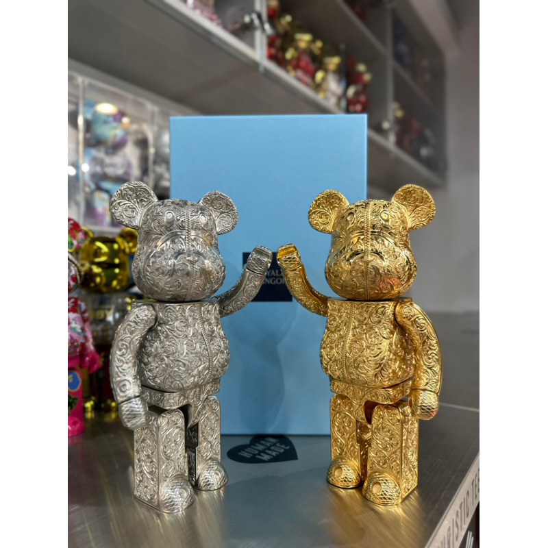 BE@RBRICK 庫柏力克熊 bearbrick BAPE x Royal Selangor 400% 金銀鯊魚
