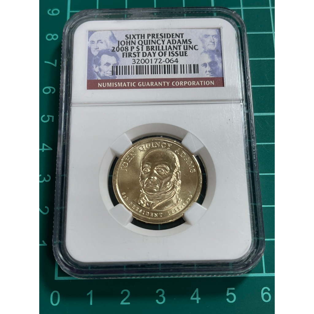 美洲 美國 2008年 美國總統紀念幣 約翰·昆西·亞當斯 1美元錢幣-P記 NGC鑑定幣、評級幣