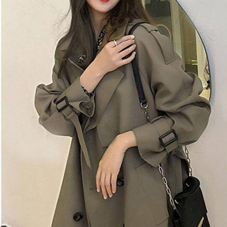 2023年新款風衣女韓系中長款小個子chic設計高級感早春秋外套大衣外套冬季外套防風外套防寒外套皮衣外套
