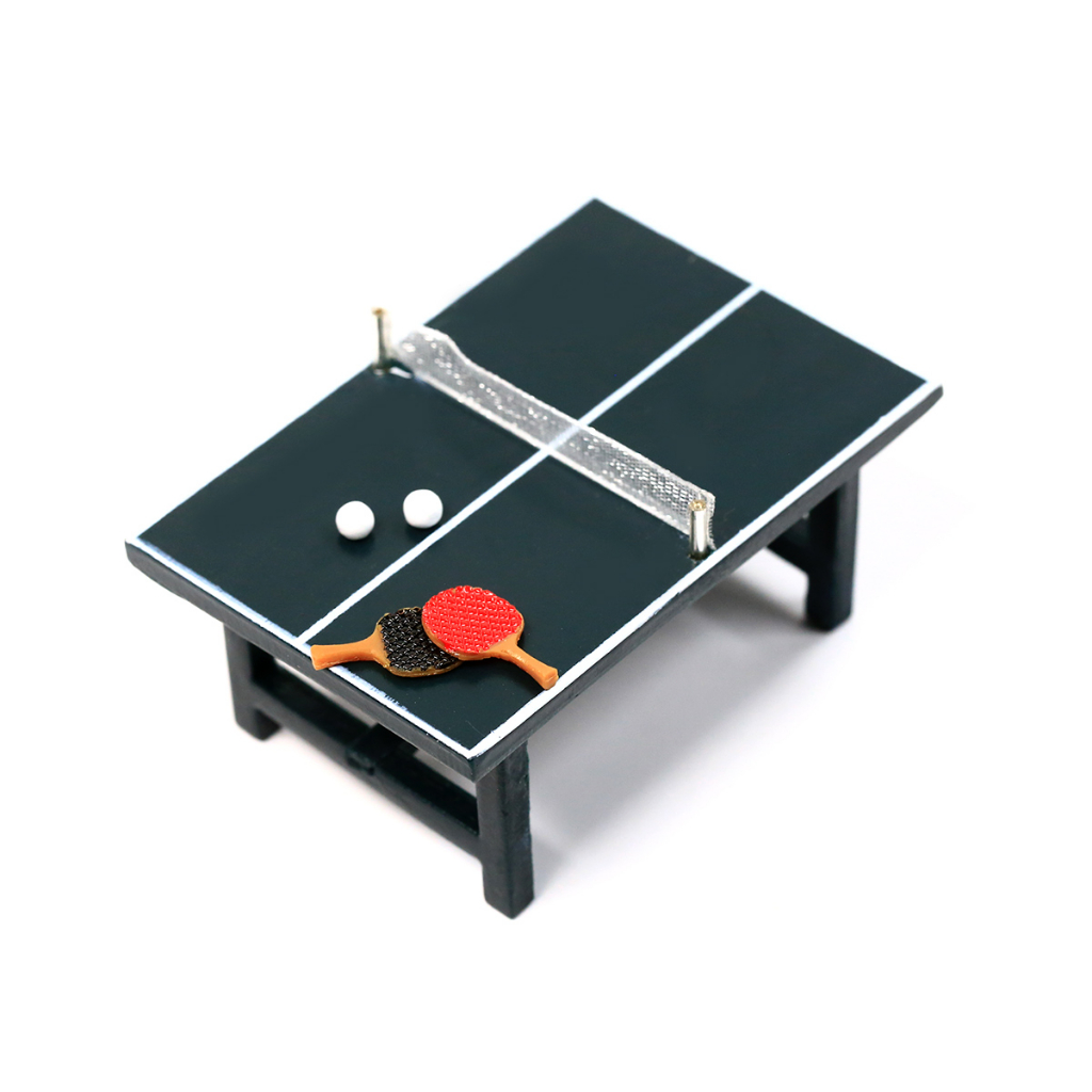 微縮模型 桌球桌組 裝飾品組 含一桌兩拍一球