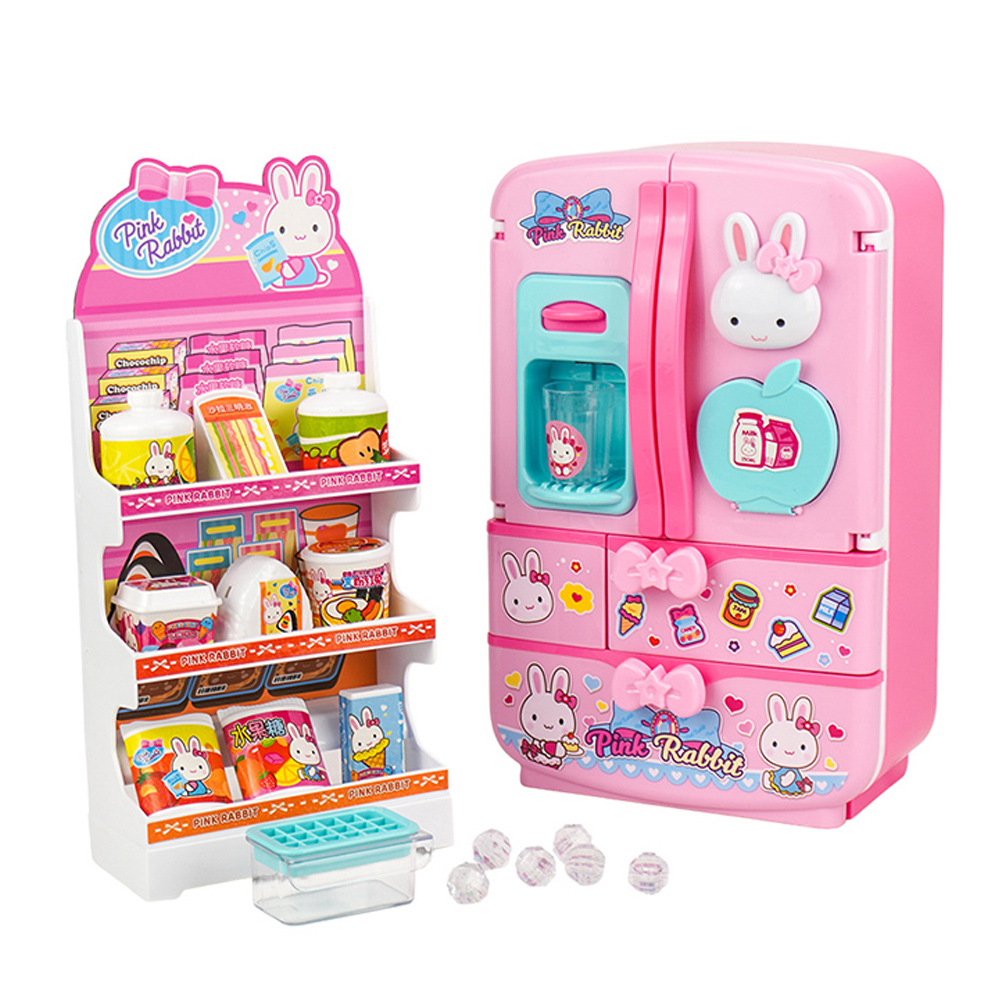 【Hi-toys】粉紅兔魔法冰箱/擬真製冰多門冰箱套組/家家酒遊戲