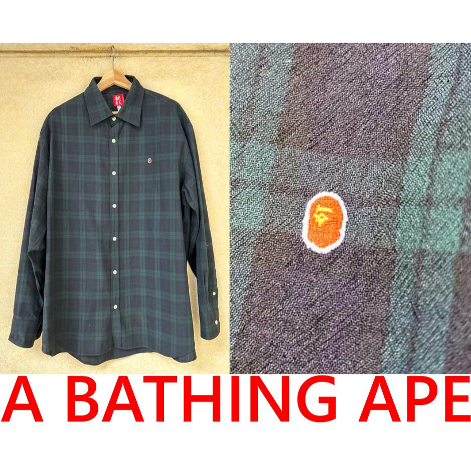 BLACK全新A BATHING APE經典POLO藍綠格紋OG早期NIGO時期老品100%羊毛BAPE襯衫