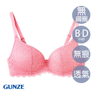 【GUNZE郡是】透氣無痕無鋼圈內衣(蕾絲款)-粉紅