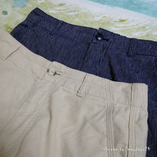 ╭＊ 書肆 ＊╯「二手」uniqlo 棉麻 長褲 亞麻 棉 女 M《優衣庫》直筒 高腰 卡其 黑白 條紋 後鬆緊