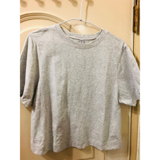 Uniqlo 花灰色微短版上衣 有挺度上衣 簡單上衣