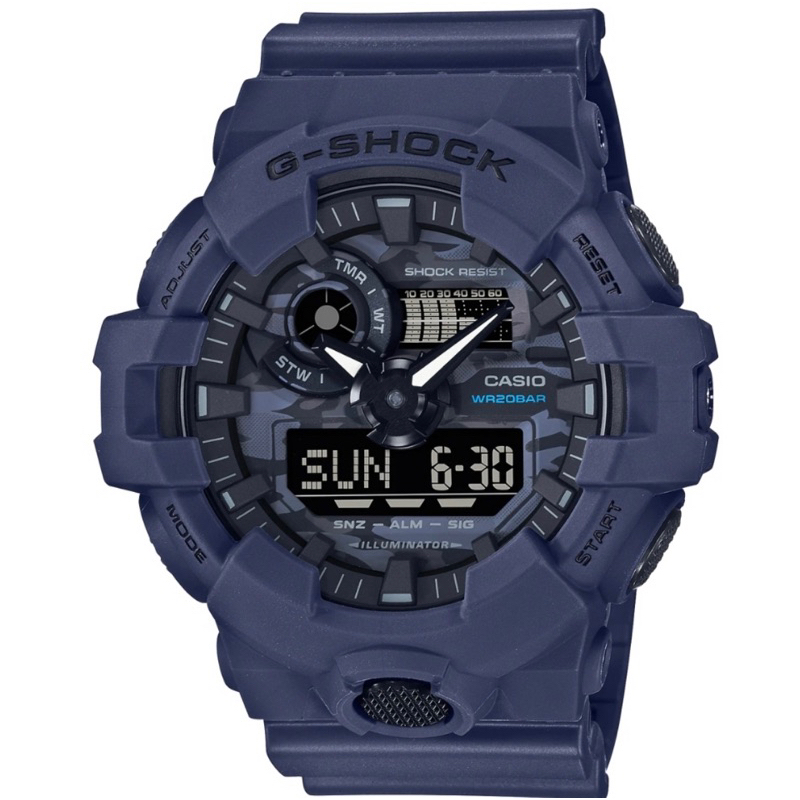 CASIO 卡西歐G-SHOCK 絕對強悍城市百搭迷彩運動雙顯錶-藍GA-700CA-2ADR