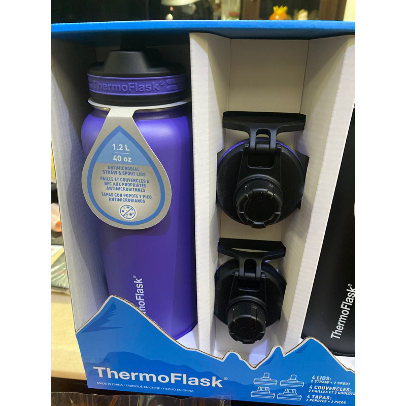 ThermoFlask 紫色大容量不鏽鋼保冷壺（附兩種蓋子）