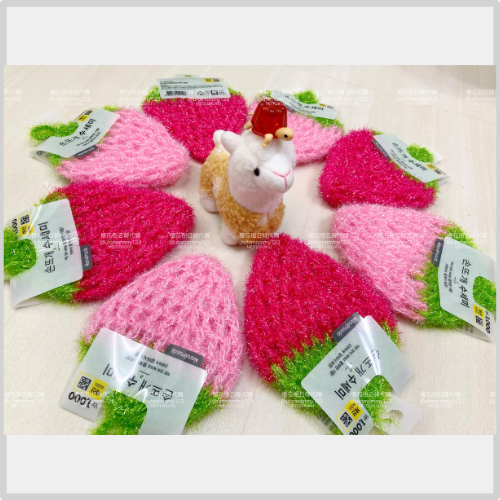 【韓國】草莓造型 可吊掛 好起泡 柔軟質感 編織菜瓜布 (2色)