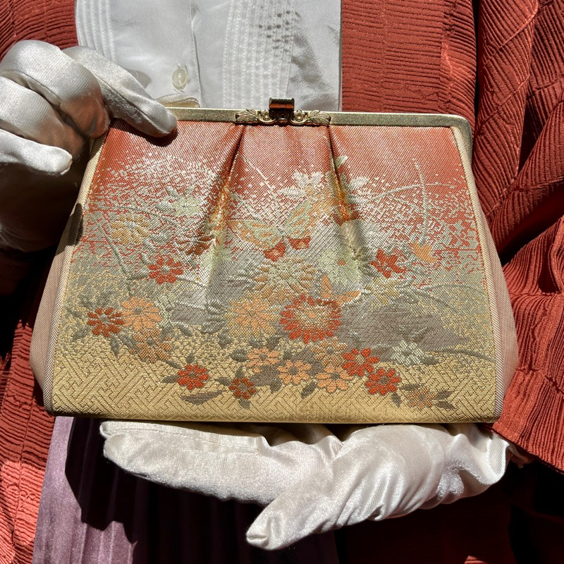 日本花紋日本古董包古物古著復古口金包手拿包  A0143ピカピカ