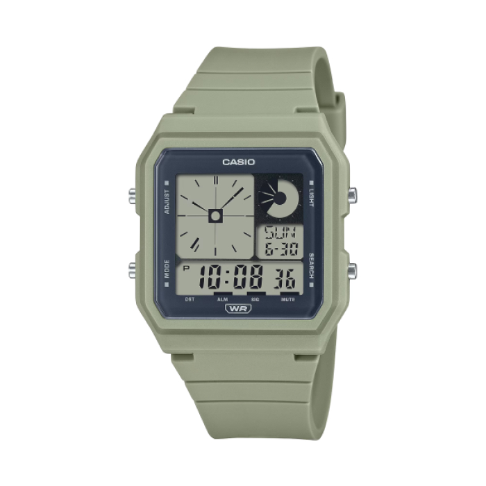 【CASIO 卡西歐】經典復古方形電子雙顯腕錶-卡其色/LF-20W-3A/台灣總代理公司貨享一年保固