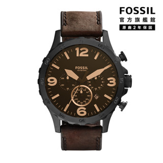 【FOSSIL 官方旗艦館】Nate 粗曠美式風格三眼男錶 棕色真皮皮革錶帶 50MM JR1487