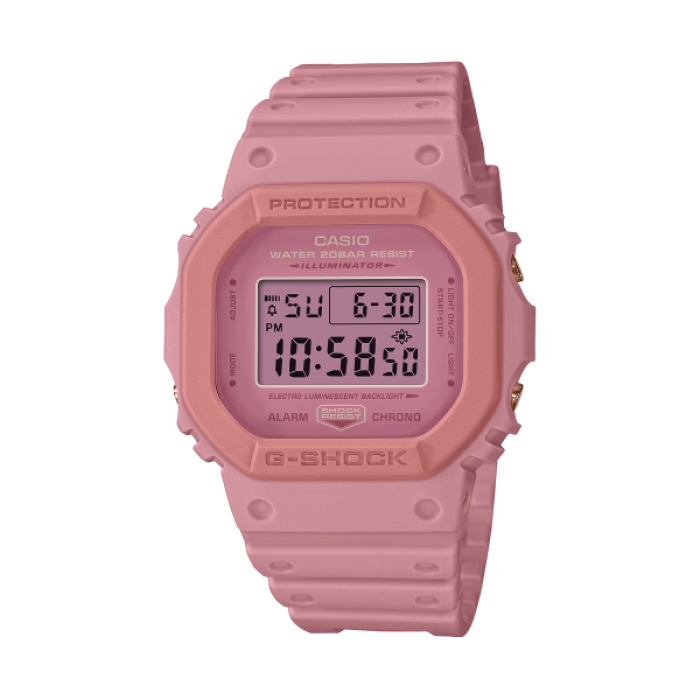 【CASIO G-SHOCK】桃花源系列粉紅色調方形運動雙顯腕錶-溫柔粉/DW-5610SL-4A4/台灣總代理公司貨享