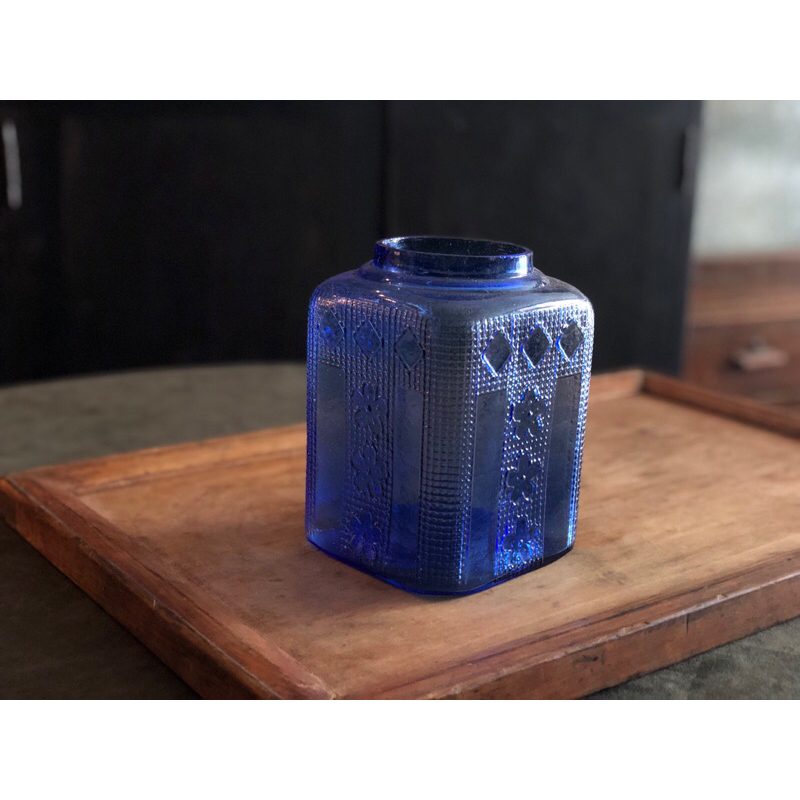 【福三】老玻璃罐 老糖果罐 老日本 藍玻璃罐