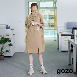【gozo】大口袋前開衩半開襟洋裝(深灰/深卡其_F) | 女裝 顯瘦 休閒
