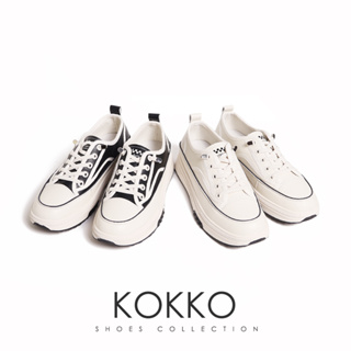 KOKKO厚底增高異材質包邊鬆緊鞋帶休閒鞋