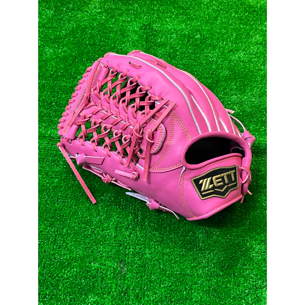 棒球世界ZETT SPECIAL ORDER 訂製款棒壘球手套特價外野T編網13吋粉紅色反手用