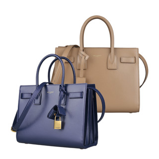 YSL SAINT LAURENT SAC DE JOUR燙金LOGO牛皮開口式手風琴手提斜揹包(多色)