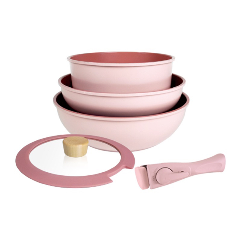 NEOFLAM Midas Pls陶瓷塗層鍋具七件組（粉色）IH爐適用 不挑爐具