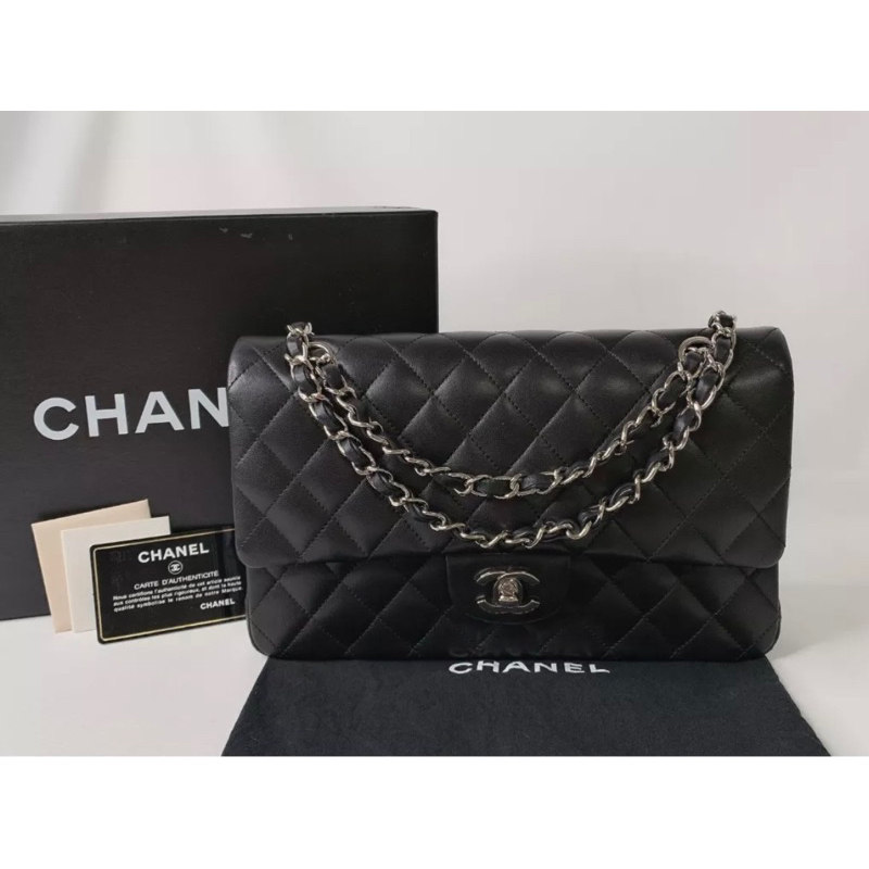 Chanel 經典正品 CF25 黑銀羊皮