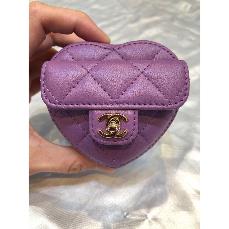Chanel-紫色羊皮手腕愛心包-32052924-附卡盒影印購證
