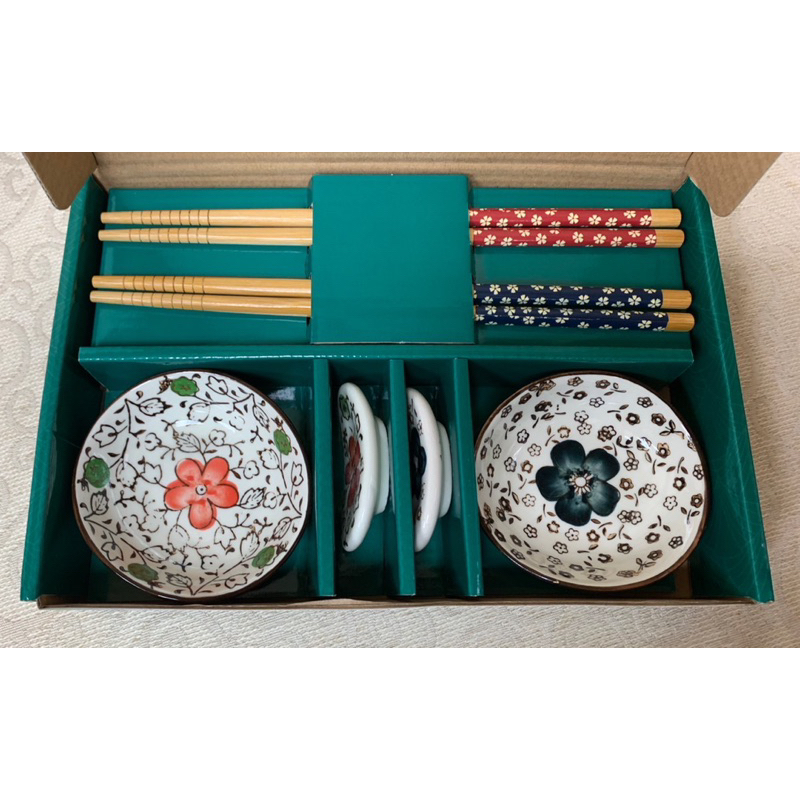 中信金股東會紀念品 NAKAMURA櫻花和風餐具組禮盒 小瓷碟+木筷+瓷筷架 三件組