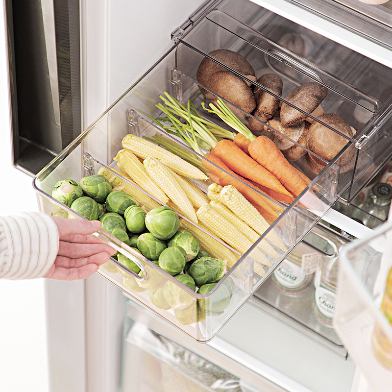 冰箱抽屜式收納盒 儲物盒 保鮮盒 收納箱 家用多功能瀝水冷凍食品保鮮盒疊加收納箱
