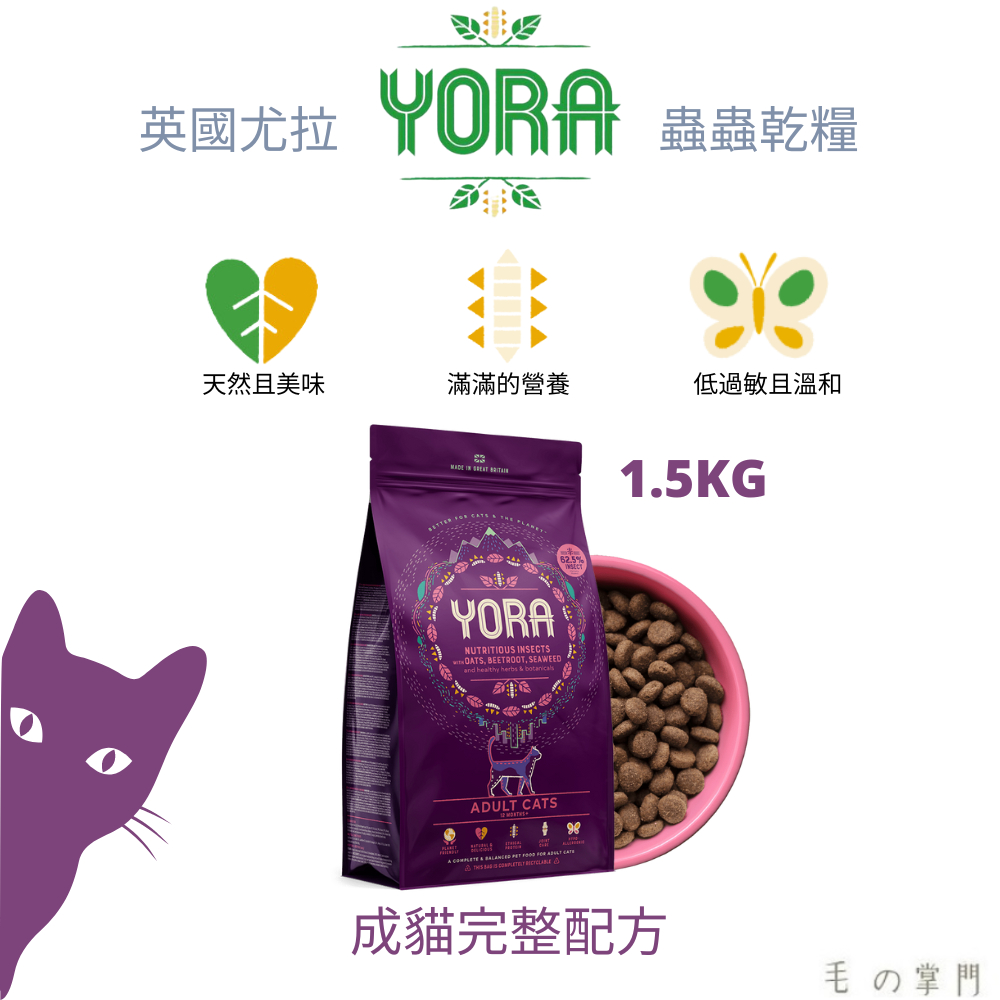 【毛孩掌門】🐾 英國尤拉 YORA  蟲蟲乾糧貓飼料  成貓完整配方 1.5KG