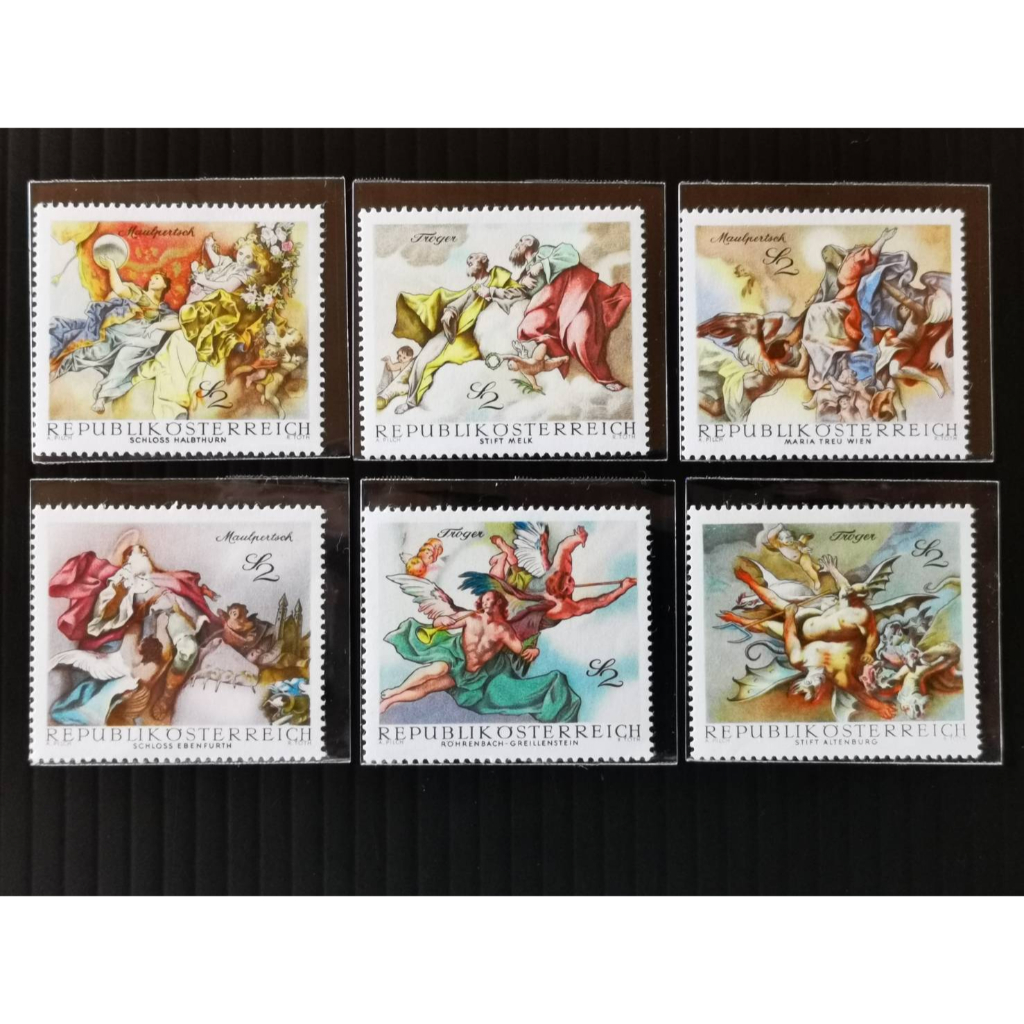 (C10580)奧地利1968年巴羅克繪畫藝術 壁畫郵票 6全