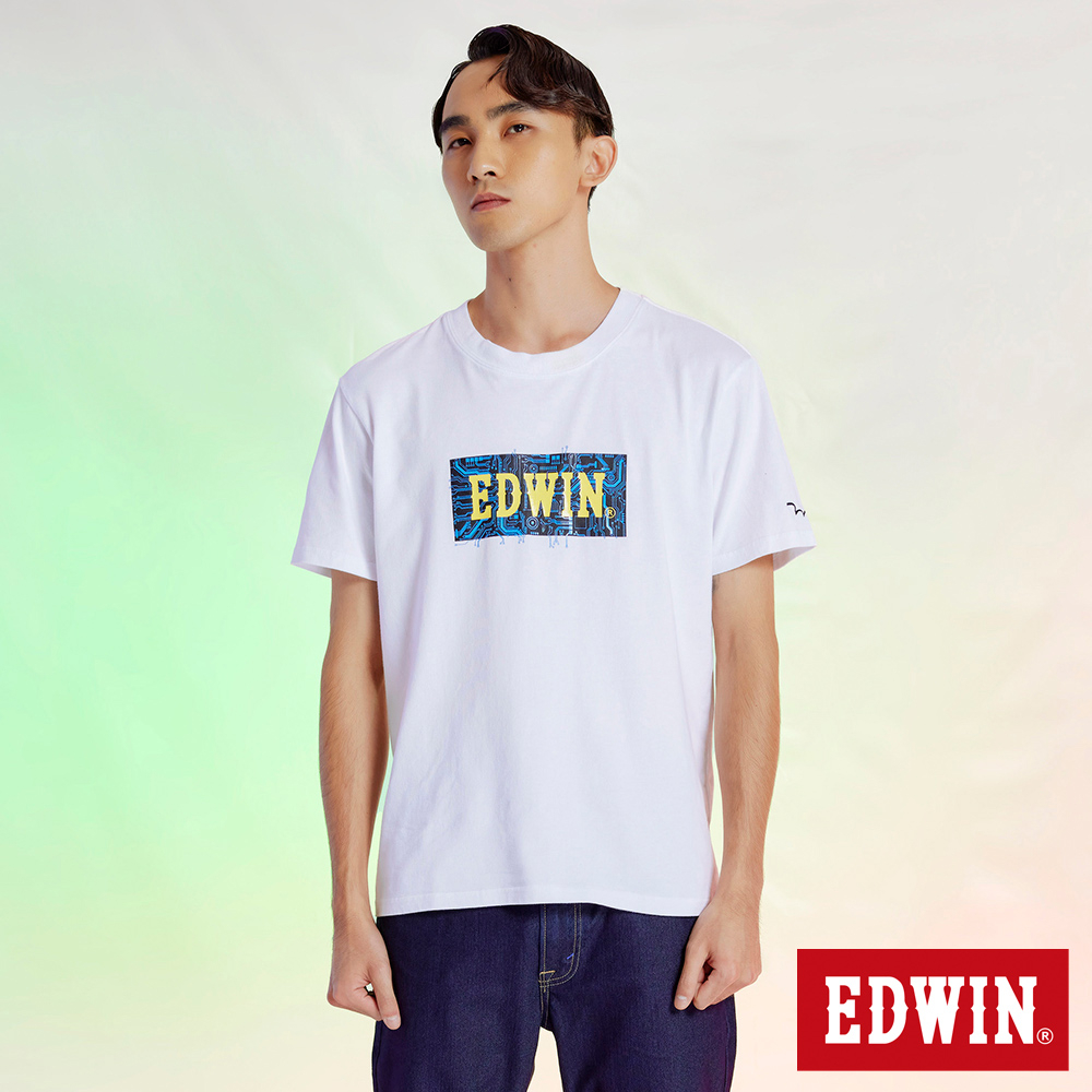 EDWIN 電路板BOX LOGO印花短袖T恤(白色)-男款