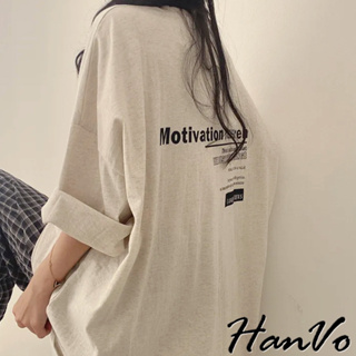 【HanVo】簡約前後字母印花寬鬆棉質上衣 舒適親膚透氣百搭圓領上衣 韓系衣著 女生衣著 0065