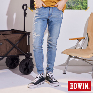 EDWIN 紅標 破壞窄管錐形牛仔褲(重漂藍)-男款
